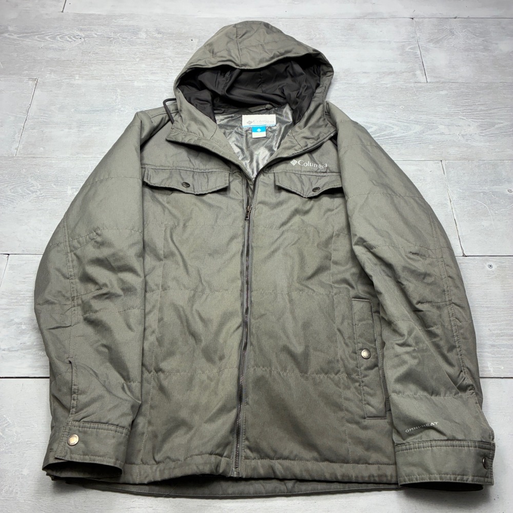 Columbia Omni-Heat Hooded Jacket Mens Large Grey WM1231 Insulated Winter Coat